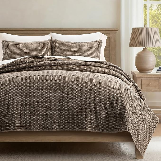EverGrace Stonewashed 100% Natural Cotton Waffle Quilt Set King Size 3 Pieces, Durable, Textured ... | Amazon (US)
