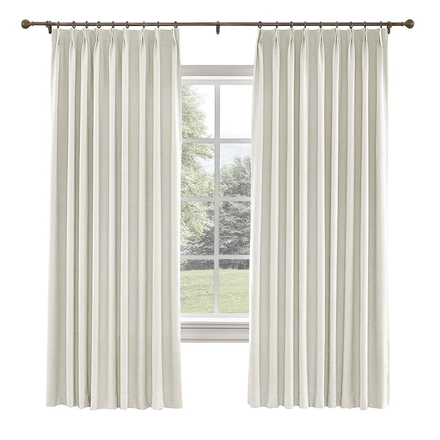 TWOPAGES 36 W x 108 L inch Pinch Pleated Curtain Room Darkening Linen Drapery for Bedroom Living ... | Amazon (US)