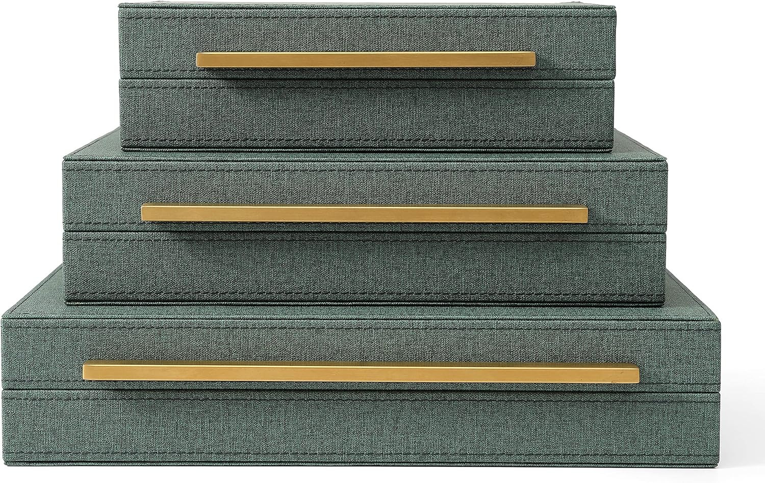 Kingflux Faux Leather Set of 3 Pcs Decorative Boxes , Storage Boxes Linen Fabric Texture For Jewe... | Amazon (US)