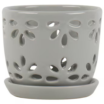 allen + roth Round 6.02-in W Small Gray Ceramic Indoor Orchid basket with Drainage Holes Attached... | Lowe's