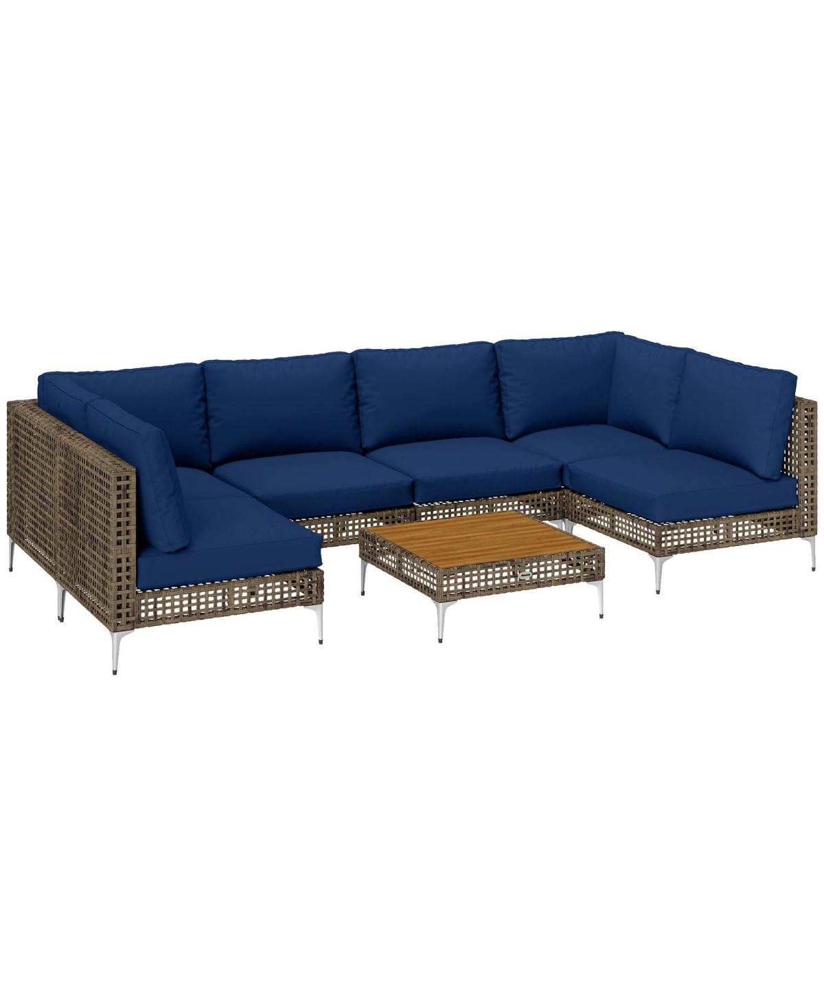 Outsunny 7 Piece Wicker Patio Furniture Set Outdoor Sectional, / - Brown/dark blue | Macy's