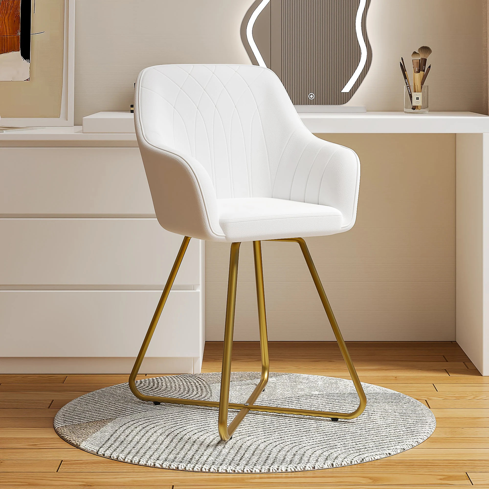 Vecelo Vanity Chair With Backrest Modern Faux Leather Makeup Chair Upholstered Accent Armchair For Bedroom Living Room Makeup Room Office | Lowe's