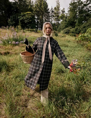 Brown and Green Tartan Collared Car Coat | Nobody's Child