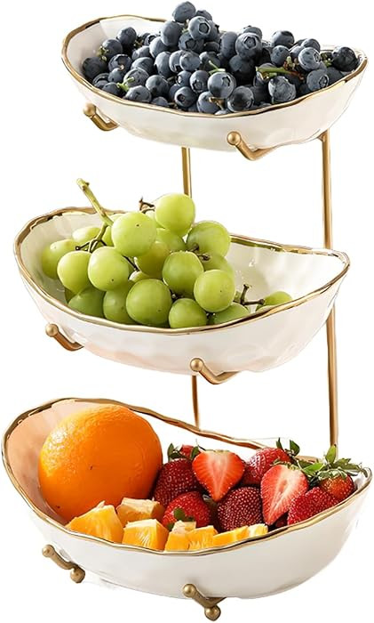 YYW 3 Tier Fruit Bowl for Kitchen Counter, White Ceramic Fruit Basket for Countertop, Home Fruit ... | Amazon (US)