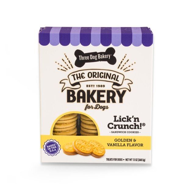 THREE DOG BAKERY Lick' n Crunch Sandwich Cookies Golden & Vanilla Flavor Dog Treats, 13-oz box - ... | Chewy.com