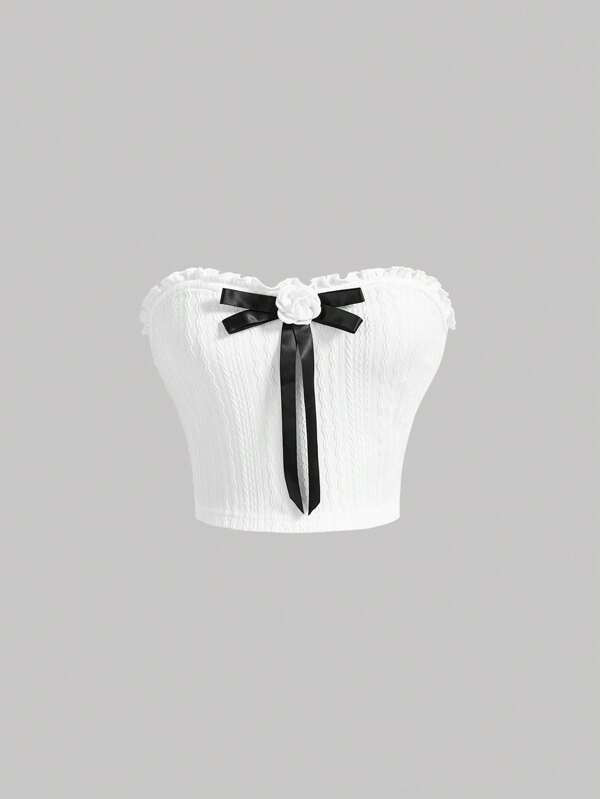 SHEIN MOD Bow Front Frill Trim Tube Top | SHEIN
