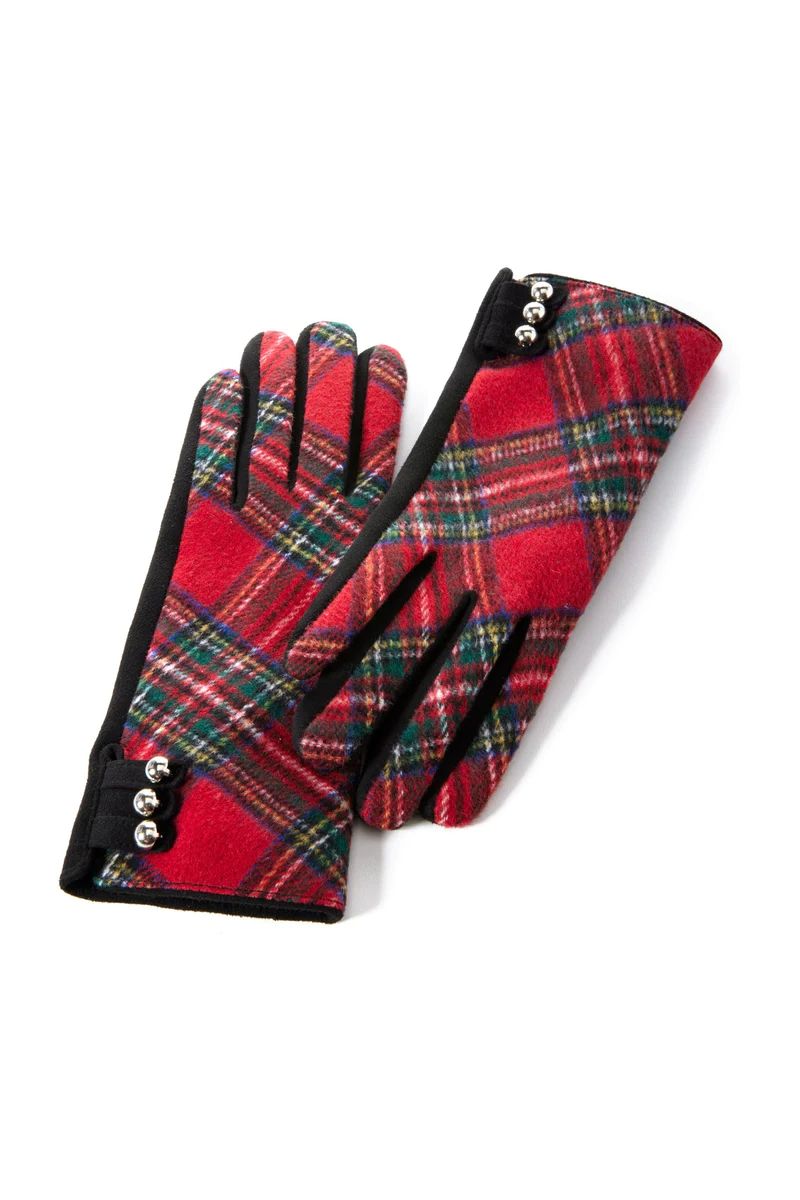 Plaid Winter Gloves Red Multi | Boston Proper