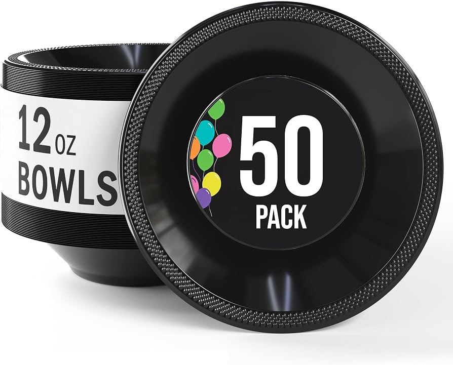 Black Disposable Bowls for Hot Soup, Salad, Cereal, Desserts & Parties - Party Bowls | Amazon (US)