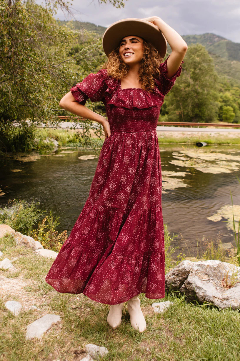 Gracie Dress in Wine Floral | Ivy City Co