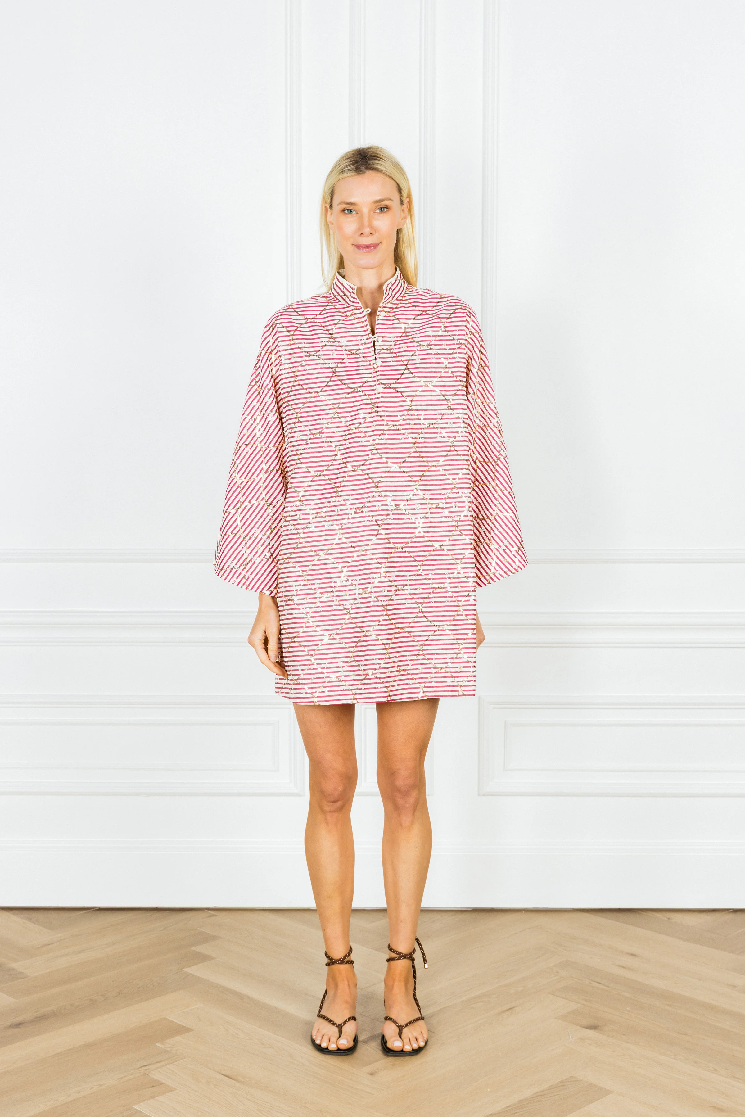 Berry Lattice Stripe Mini Caftan | La Vie Style House