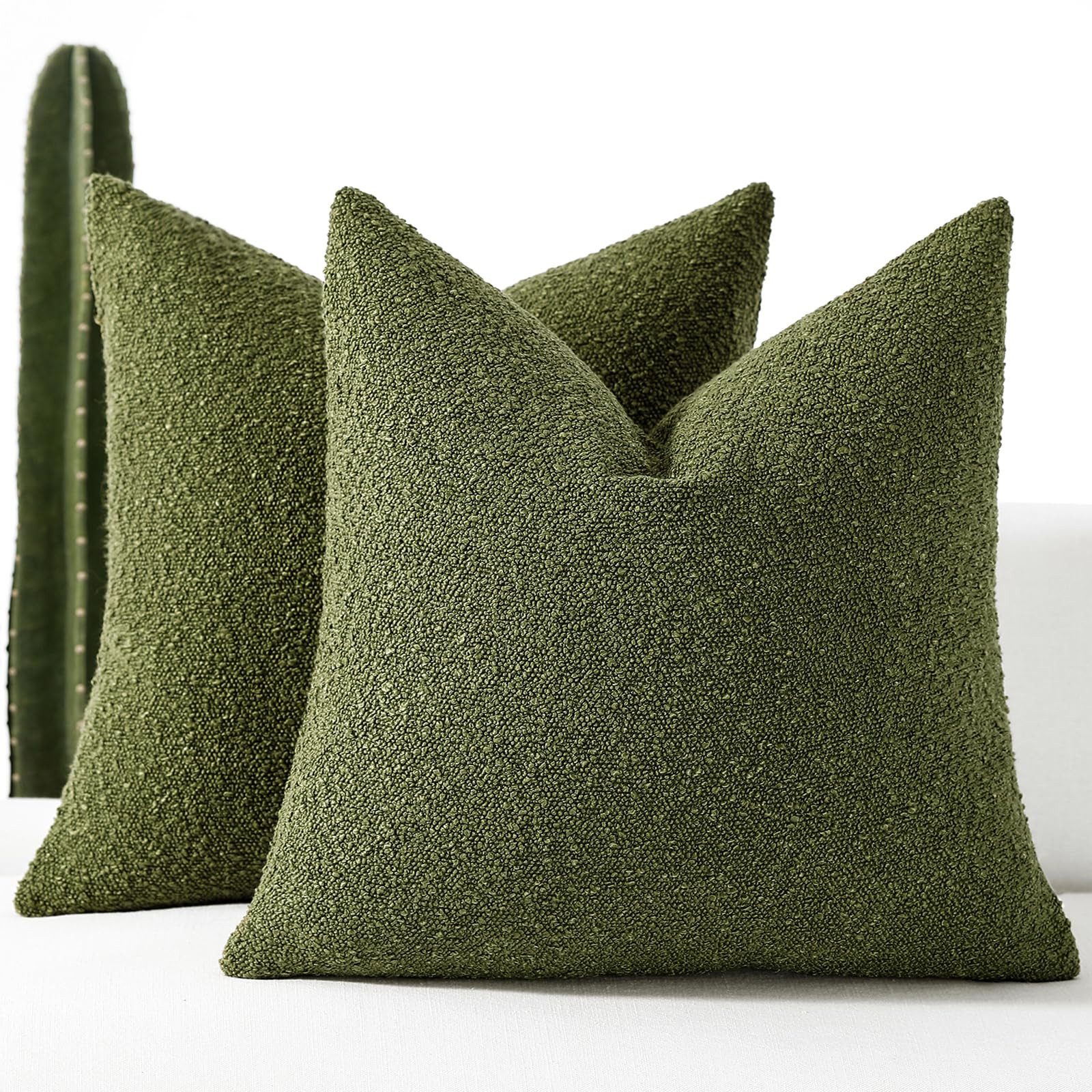 Boucle Decorative Throw Pillow Covers for Couch Set of 2, 24x24 inches, Olive | Amazon (US)