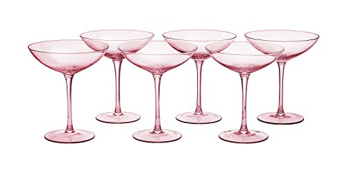 Vintage Glass Coupes 12oz Colorful Cocktail, Martini & Champagne Coupe Glasses, Colored Prosecco, Mimosa, Martini Glasses Set, Art Deco Glass Set, Bar Glassware Luster Glasses, (6, Blush Pink) | Amazon (US)