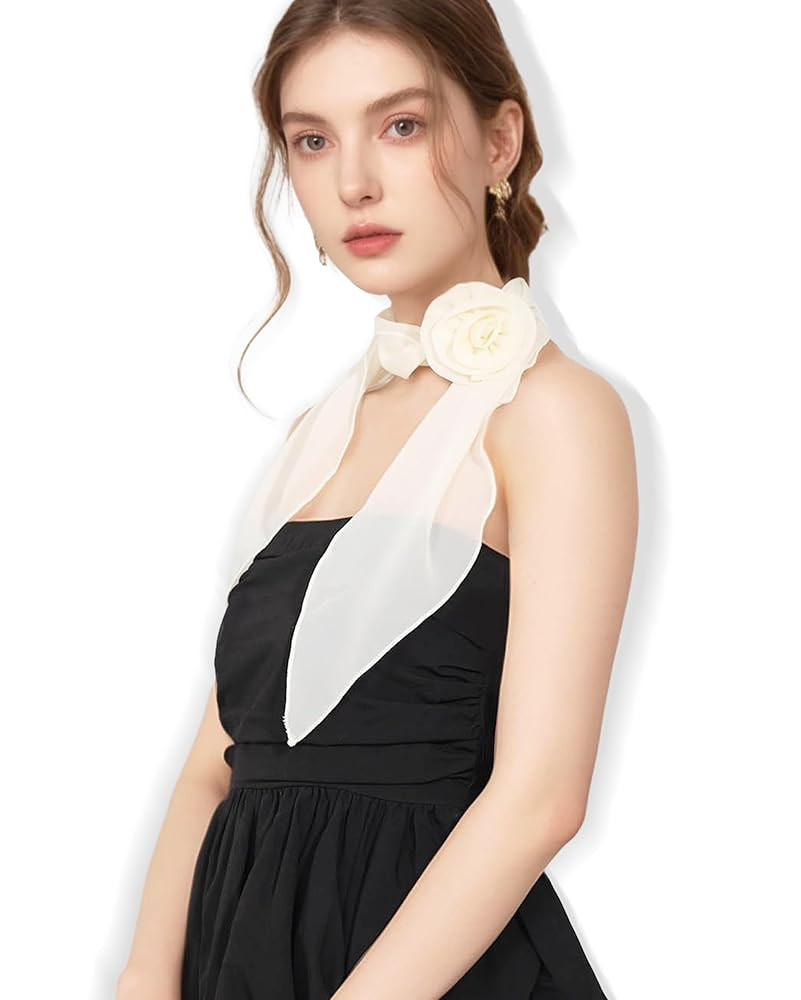 Chiffon Scarf for Women, Removable Flower Neck Scarf Light Soft Fashion Rose Scarves Versatile He... | Amazon (US)