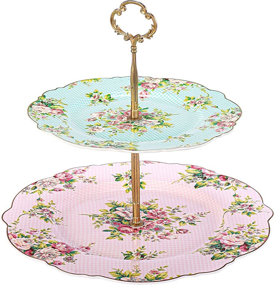 Pulchritudie Pink Azalea Porcelain Two-Tier Cake Stand Cake Plate, 9.5" | Amazon (US)