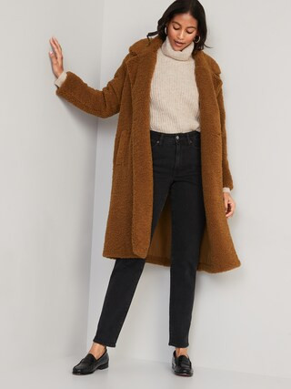 Long Double-Breasted Sherpa Coat for Women | Old Navy (US)