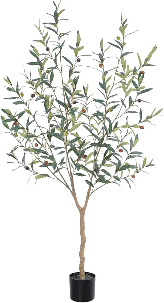 Faux Olive Tree 5ft，Olive Trees Artificial Indoor with Natural Trunk and Realistic Leaves and F... | Amazon (US)