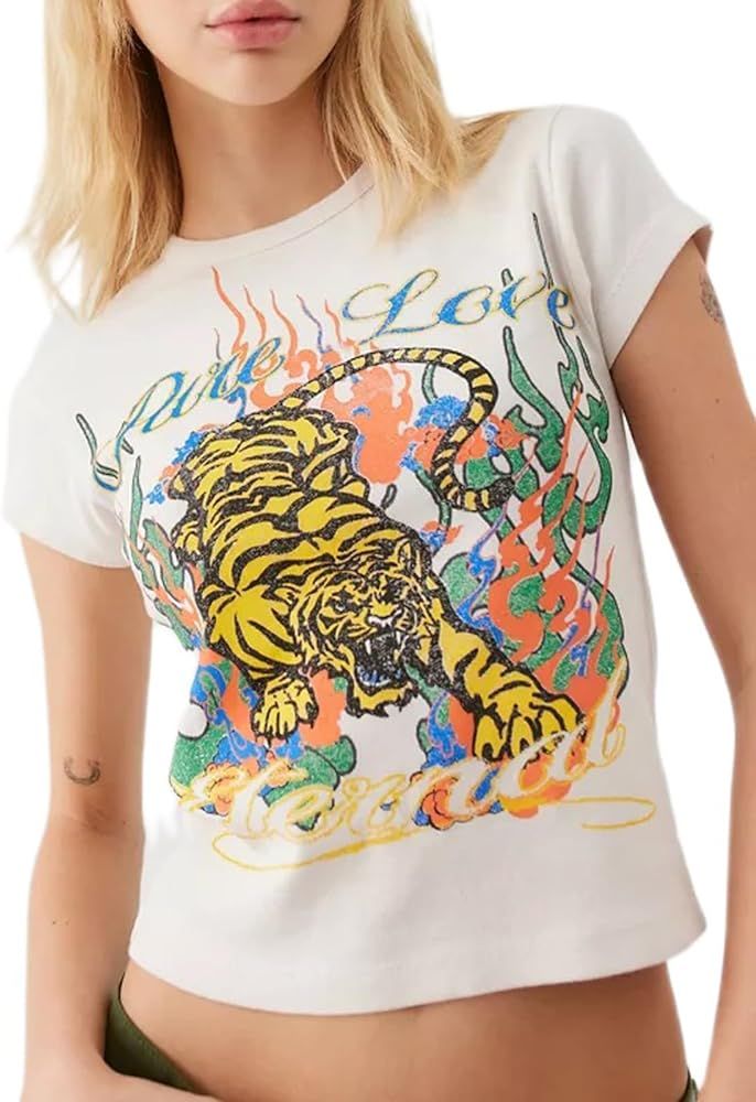 Baby Tees for Women Cute Tiger Graphic Short Sleeve T- Shirt Y2K Summer Crop Top for Teen Girls A... | Amazon (US)