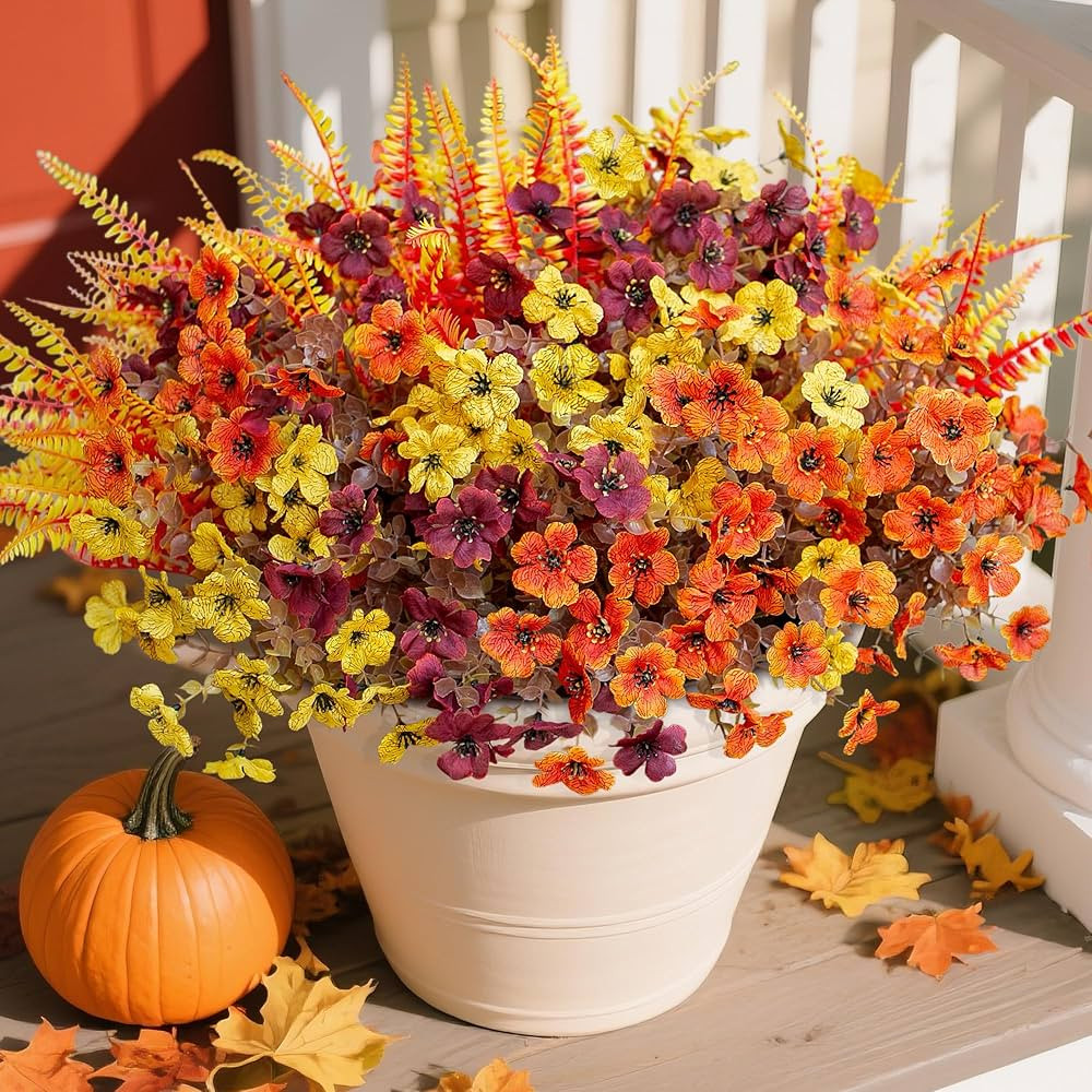 Artificial Fall Flowers Fake Mums Plants for Outdoors Decoration, 14 Bundles Faux Silk Daisy and ... | Amazon (US)