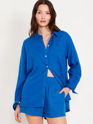 Linen-Blend Button-Down Boyfriend Shirt | Old Navy (US)