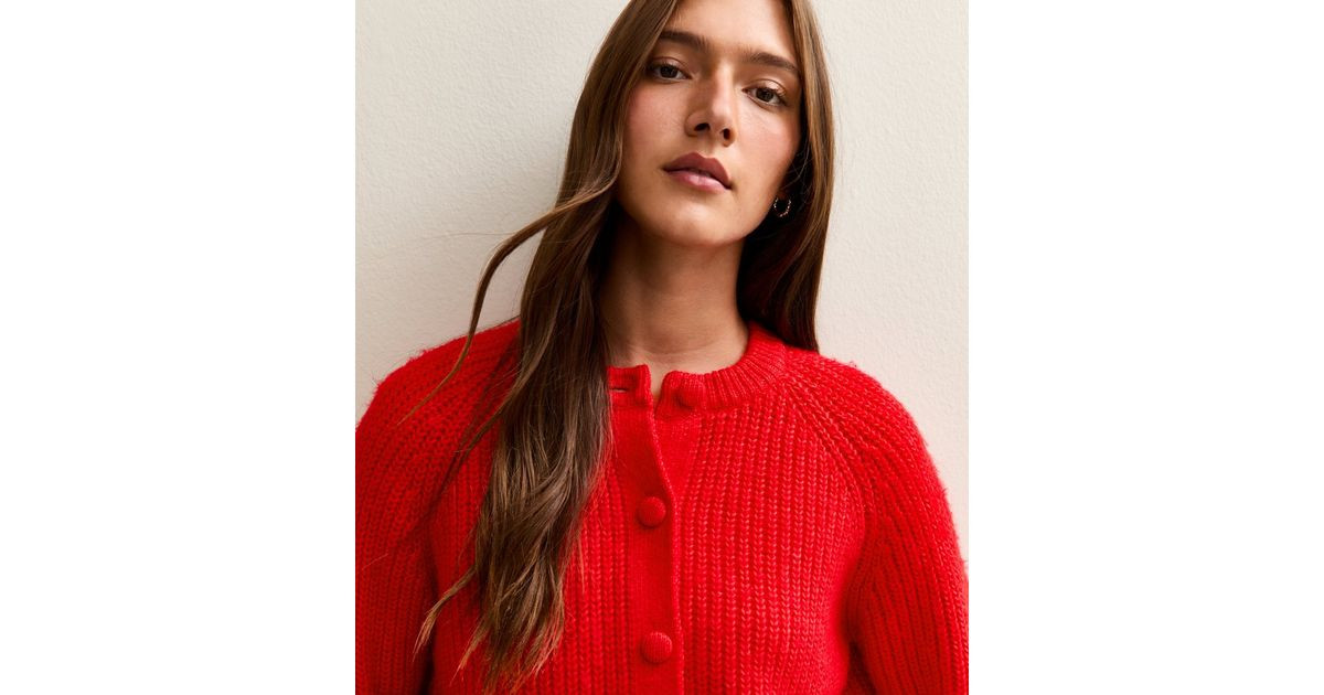 Bright Red Ribbed Knit Raglan Sleeve Cardigan | New Look | New Look (UK)