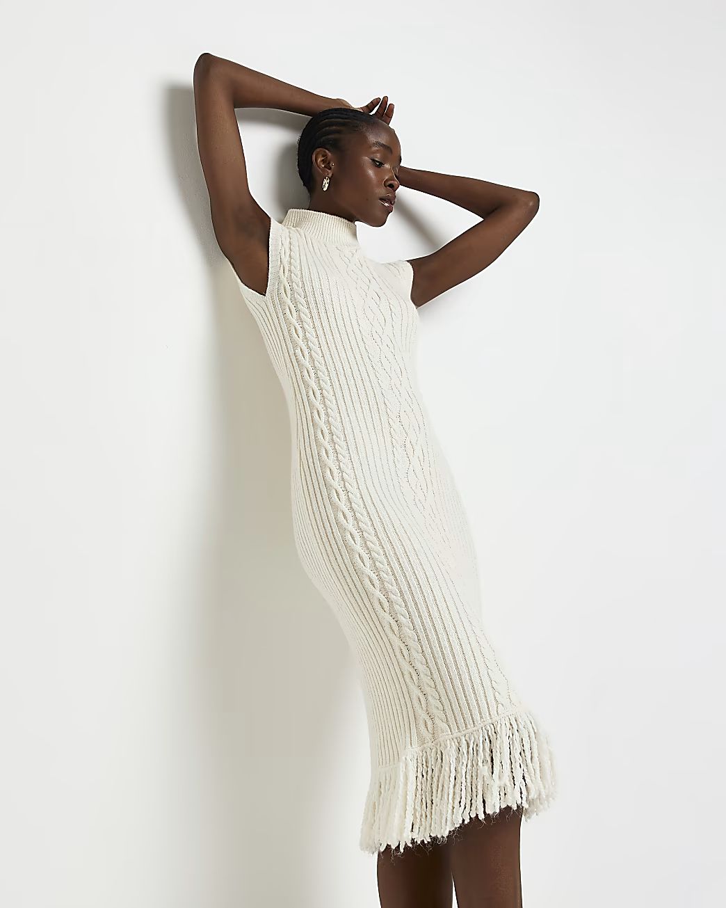 Cream cable knit midi bodycon dress | River Island (UK & IE)