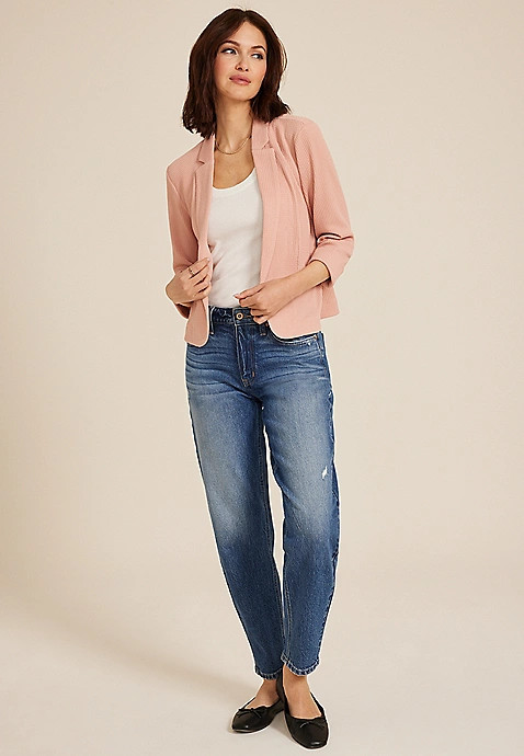 Textured Versa Open Front Cropped Blazer | Maurices