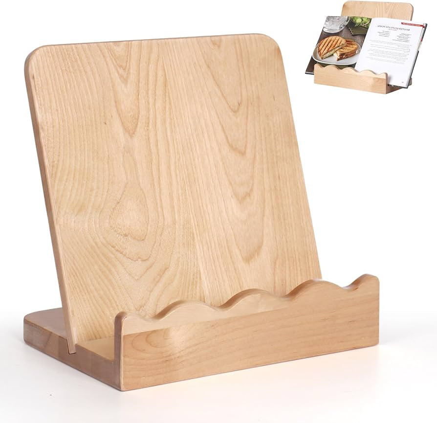 Scalloped Wooden Cookbook Stand with Removable Cutting Board for Kitchen | Amazon (US)