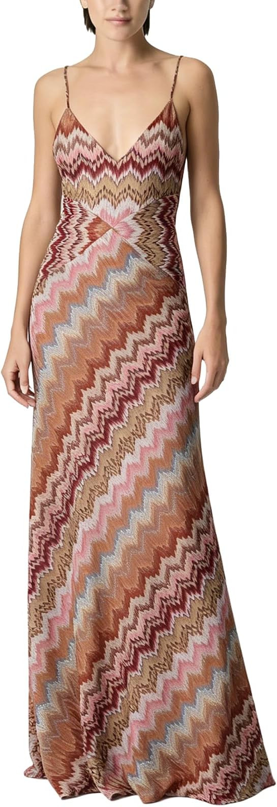 Plunging Neckline Dress Bohemian V Neck Colorful Chevron Print Zigzag Pattern Backless Dinner Par... | Amazon (US)