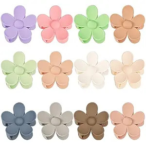 12 Pieces Flower Hair Clips for Women, Girls - Large Jaw Clips with Strong Hold for Thick & Thin ... | Amazon (US)
