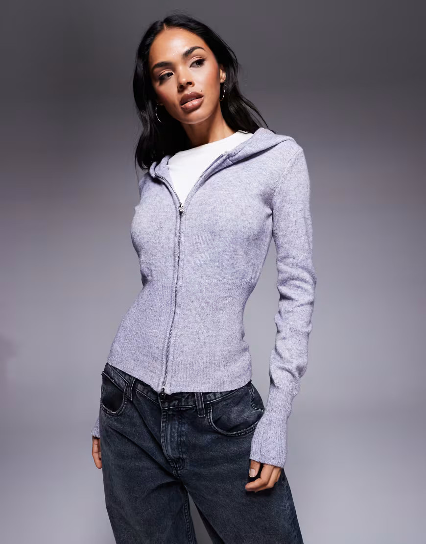 Princess Polly Elingford zip through hooded structured cardigan in grey | ASOS (Global)