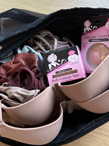 Must-have undergarments when I’m traveling. Bras, undies, and boop tape. 