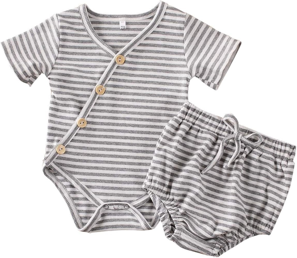 Newborn Unisex Baby Organic Cotton Kimono Onesies+Solid Pants-Basic Plain Rib Stitch Knitted Outf... | Amazon (US)