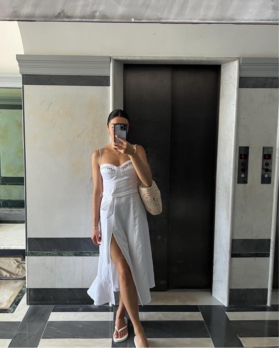 White linen dress and flip flops 

#LTKstyletip #LTKunder50 #LTKSeasonal