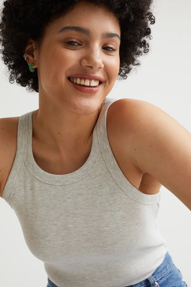 Fitted tank top in ribbed cotton jersey with a round neckline. | H&M (US + CA)