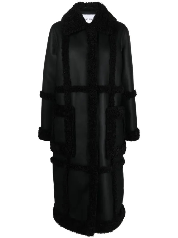 STAND STUDIO contrast-trim faux-leather Coat - Farfetch | Farfetch Global