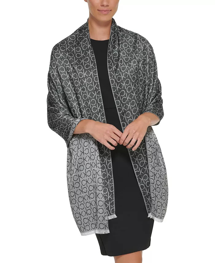 Calvin Klein Monogram CK Logo-Print Pashmina Wrap Scarf & Reviews - Cold Weather Accessories - Ha... | Macys (US)