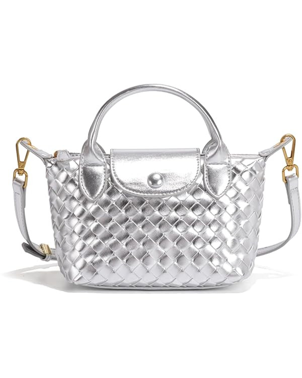 Handwoven solid color soft leather handbag, crossbody bag, women's party bag | Amazon (US)