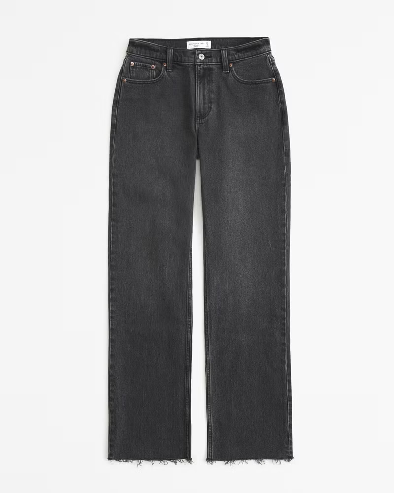 Abercrombie & Fitch Women's Low Rise Baggy Jean in Black With Raw Hem - Size 30 LONG | Abercrombie & Fitch (US)