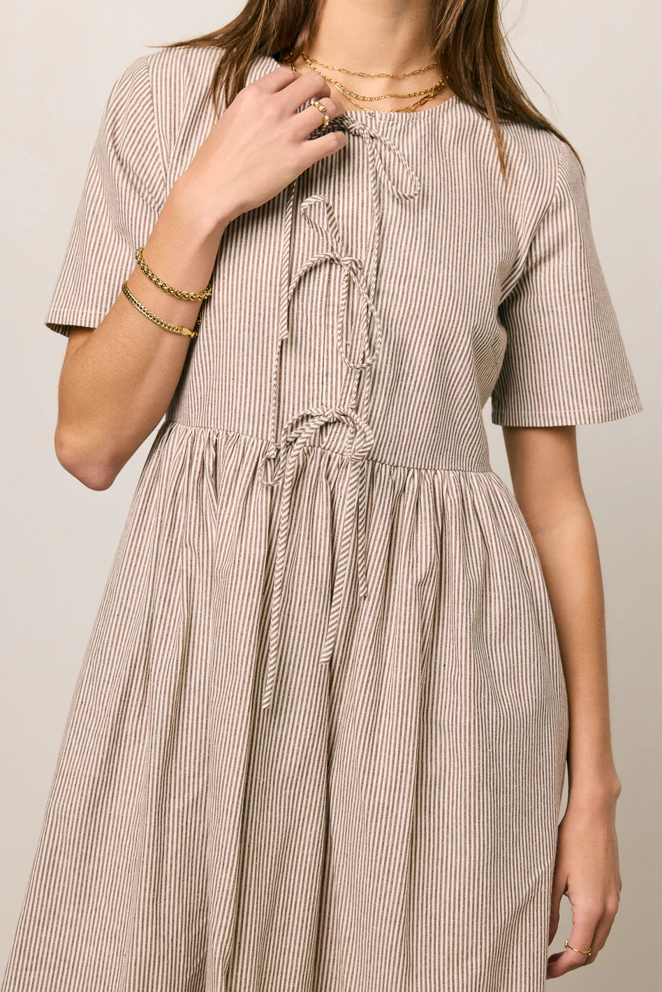 Narla Striped Midi Dress in Brown | Böhme US
