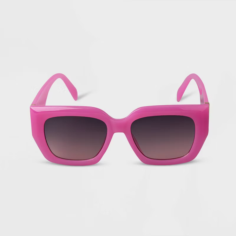 Women's Plastic Angular Rectangle Sunglasses - A New Day™ Pink | Target