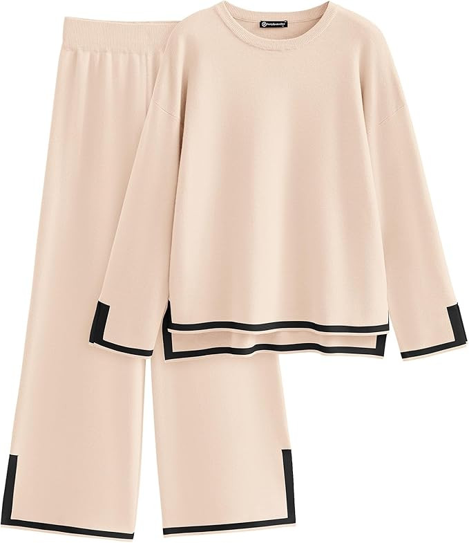 PRETTYGARDEN Women's 2 Piece Fall Knit Sweater Set Long Sleeve Tops Wide Leg Pants Sweatsuit Trac... | Amazon (US)