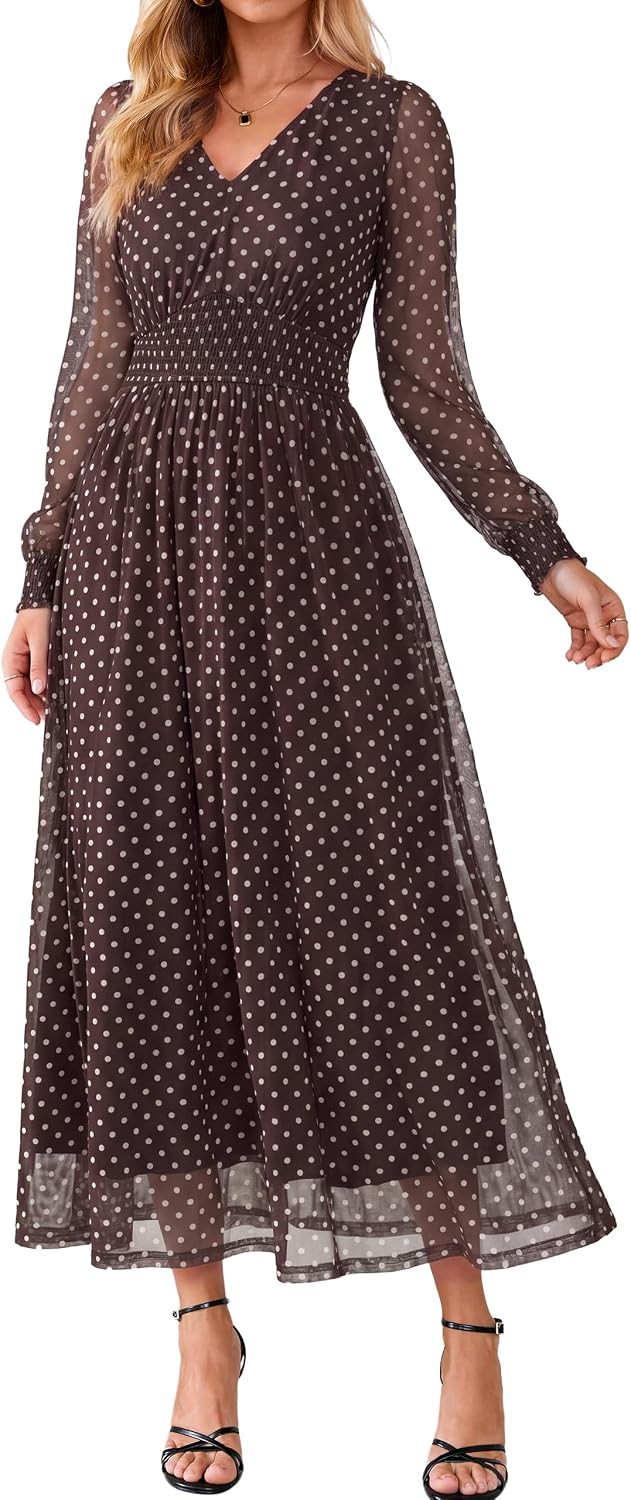 BerryGo Womens Tulle Floral Long Sleeve Maxi Fall Wedding Guest Dresses | Amazon (US)
