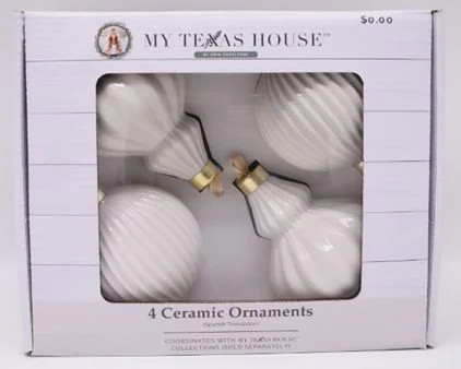 4 Count White Ceramic Christmas Ornaments, by My Texas House | Walmart (US)