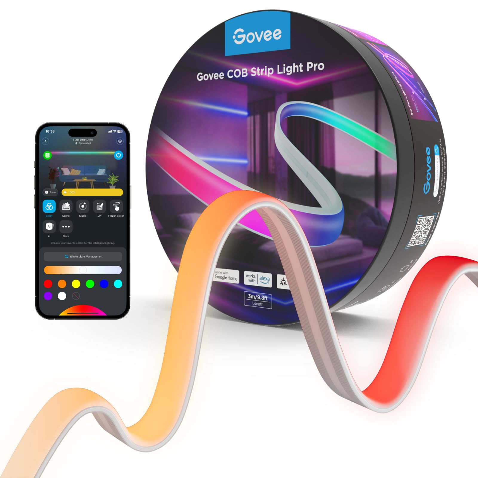 Govee COB LED Strip Light Pro, LED Lights for Bedroom Compatible with Alexa, Google Assistant and... | Amazon (US)