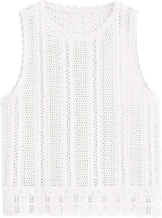 KIRUNDO Beach Vacation Clothes for Women Spring Summer Crochet Sweater Vest Tank Tops Cover Ups R... | Amazon (US)