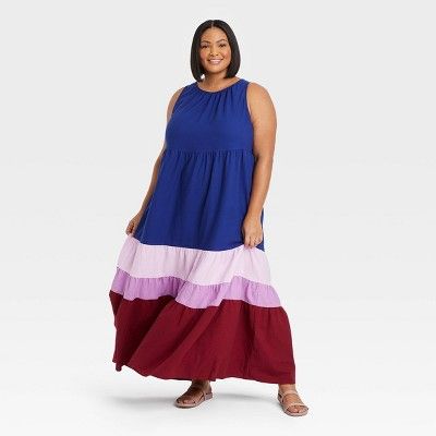 Women's Plus Size Sleeveless Colorblock Tiered Dress - Ava & Viv™ | Target