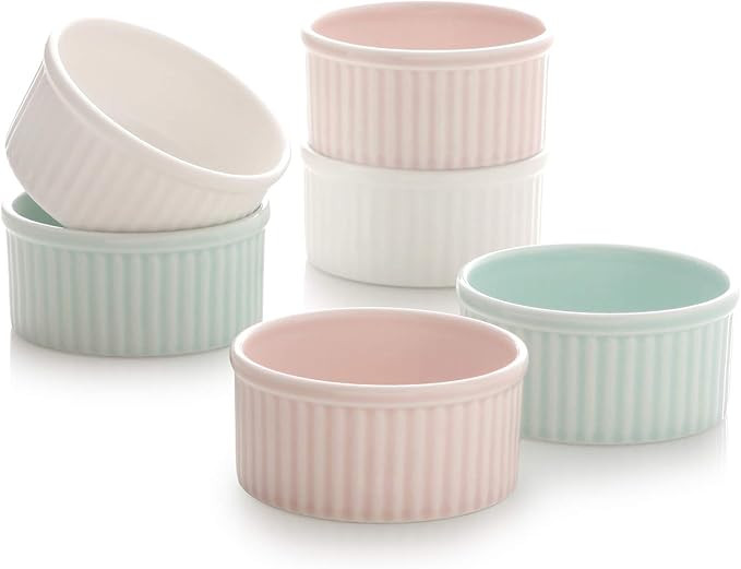 ZEN Pleats Porcelain Souffle Dishes, Ramekins 5oz Set of 6 (Mixed Color) | Amazon (US)