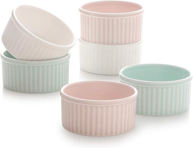 ZEN Pleats Porcelain Souffle Dishes, Ramekins 5oz Set of 6 (Mixed Color) | Amazon (US)