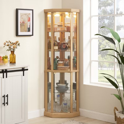 Corner Lighted Curio Cabinet with Adjustable Glass Shelves and Anti-Tip Device for Antique Collections | Target