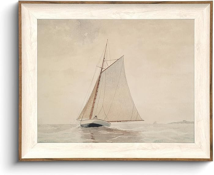 KISSFOX Framed Wall Art Vintage Wall Decor Sailboat Canvas Art Coastal Pictures Seascape Painting... | Amazon (US)